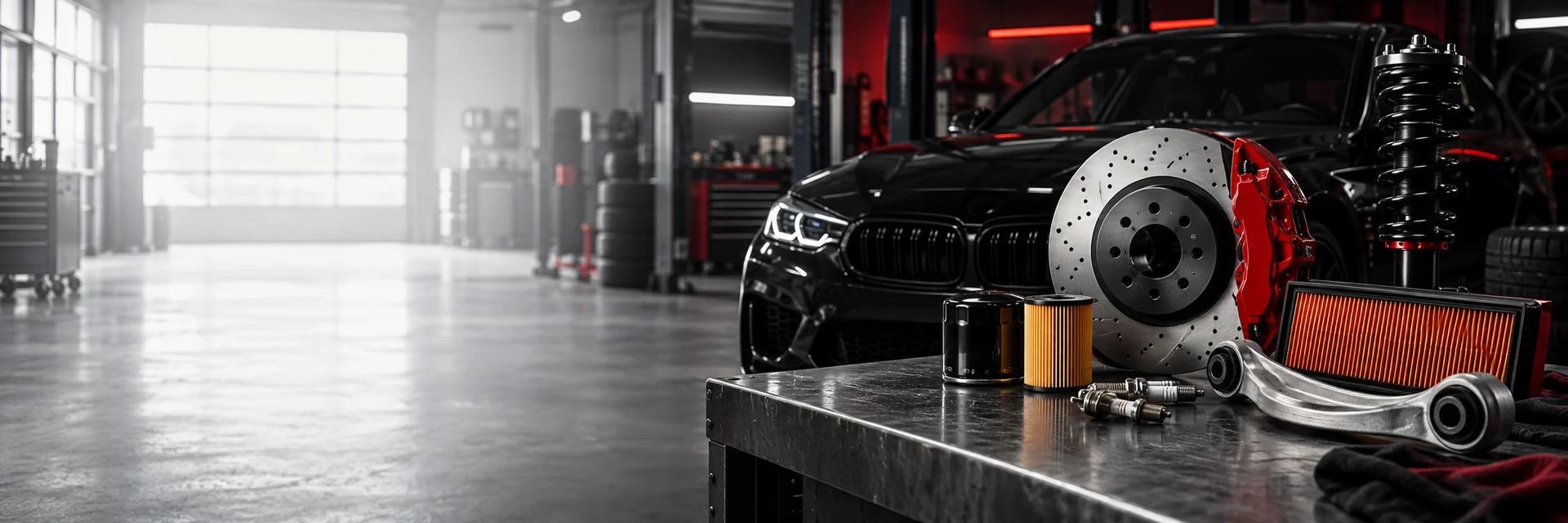 Pamje ilustruese me pjesë automobilistike në servis